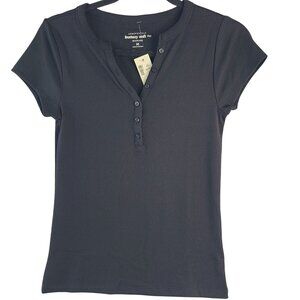 NWT Aeropostale Black Buttery Soft Short Sleeve Seamless Henley Top M